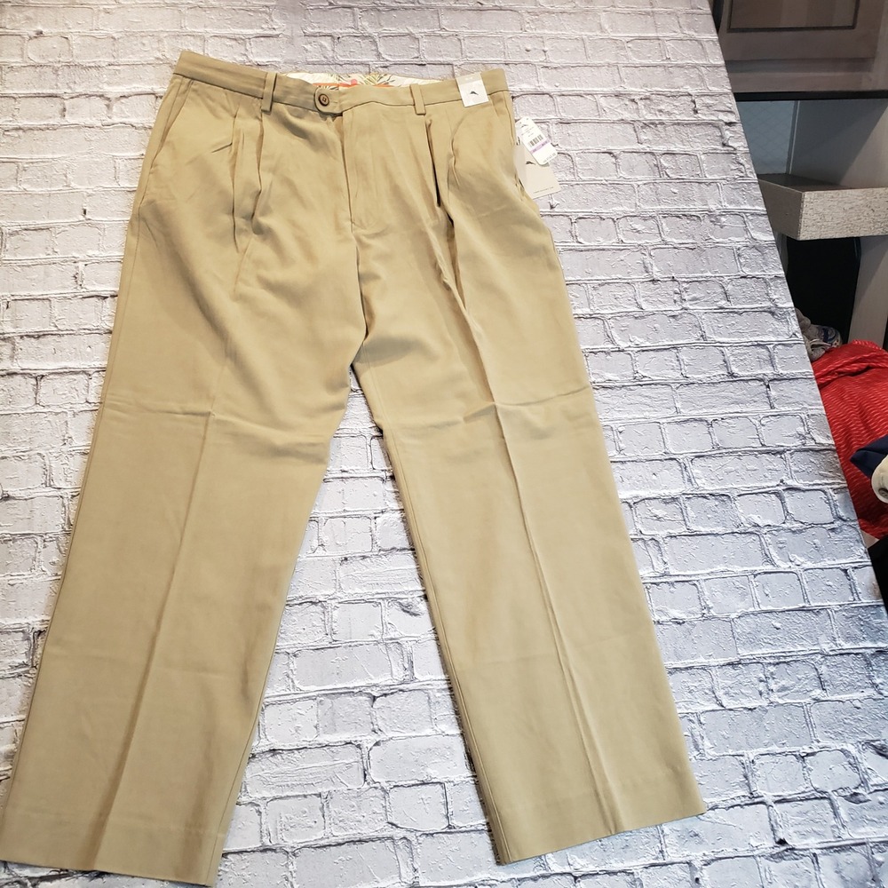 Tommy Bahama New St Thomas Double Pleat Silk Pants 38x32 Sisal Khaki T110181